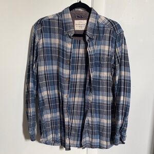 Weatherproof Men's Blue and Cream Plaid Shirt